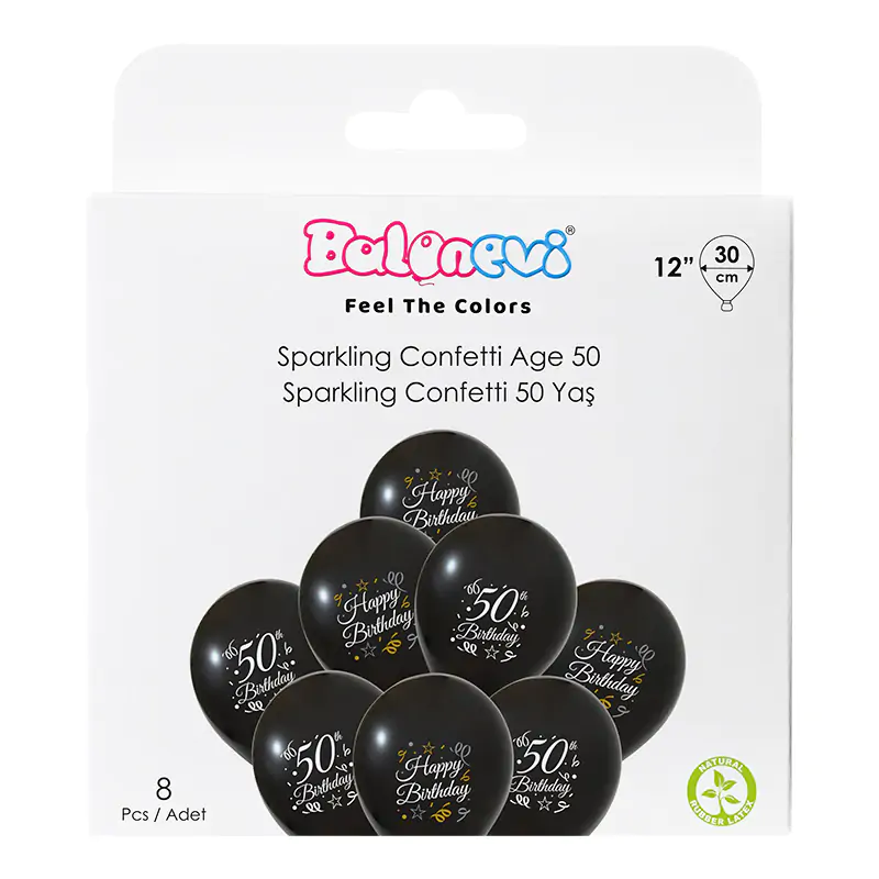 3+1 Sparkling Confetti 50 Yaş Baskılı 12" Balon Seti 8'li