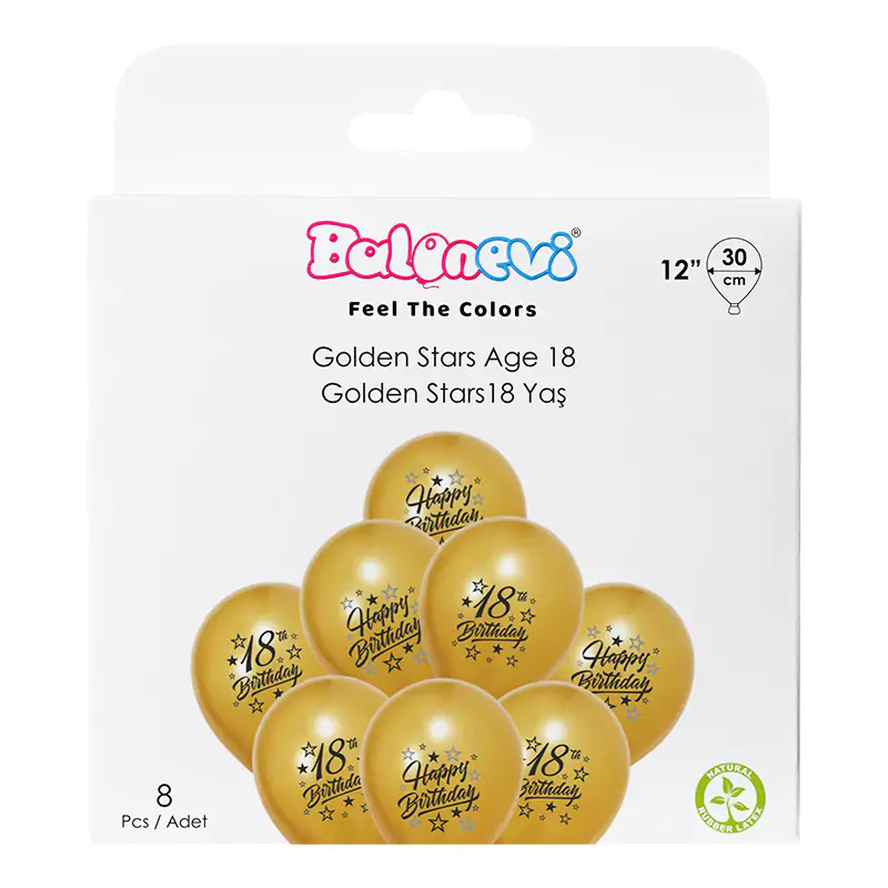 2+1 Golden Stars 18 Yaş Baskılı 12" Balon Seti 8'li