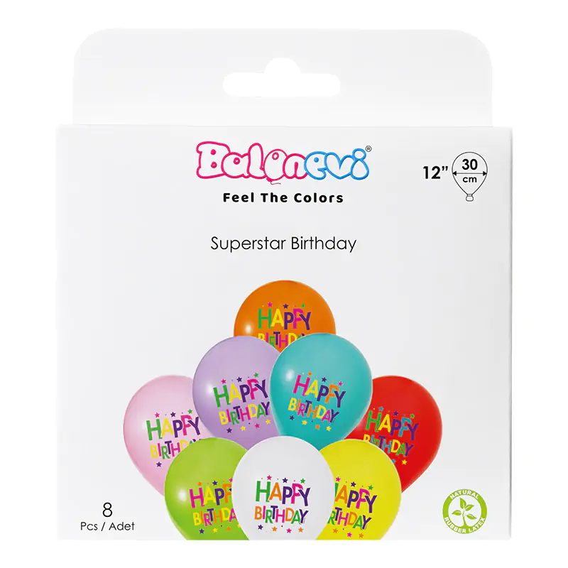 4+0 Superstar Birthday Baskılı 12" Balon Seti 8'li