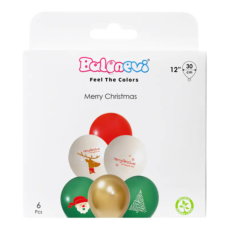 3+1 Merry Christmas Baskılı 12" Balon Seti 6'lı