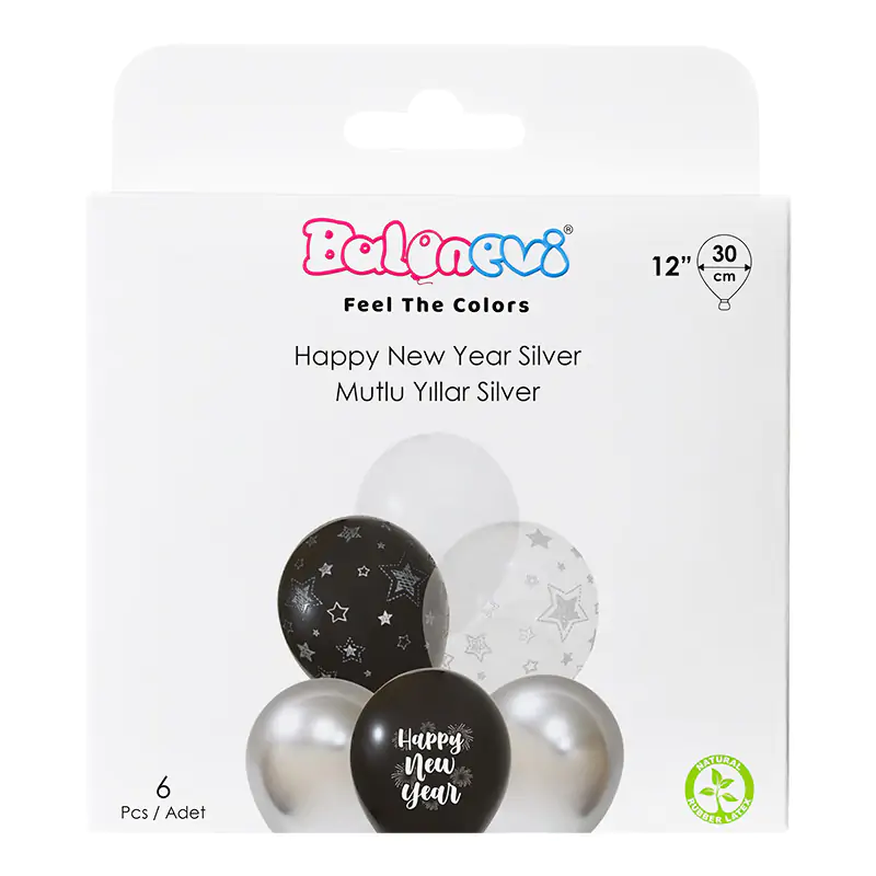 1+1 Mutlu Yıllar Baskılı Silver 12" Balon Seti 6'lı