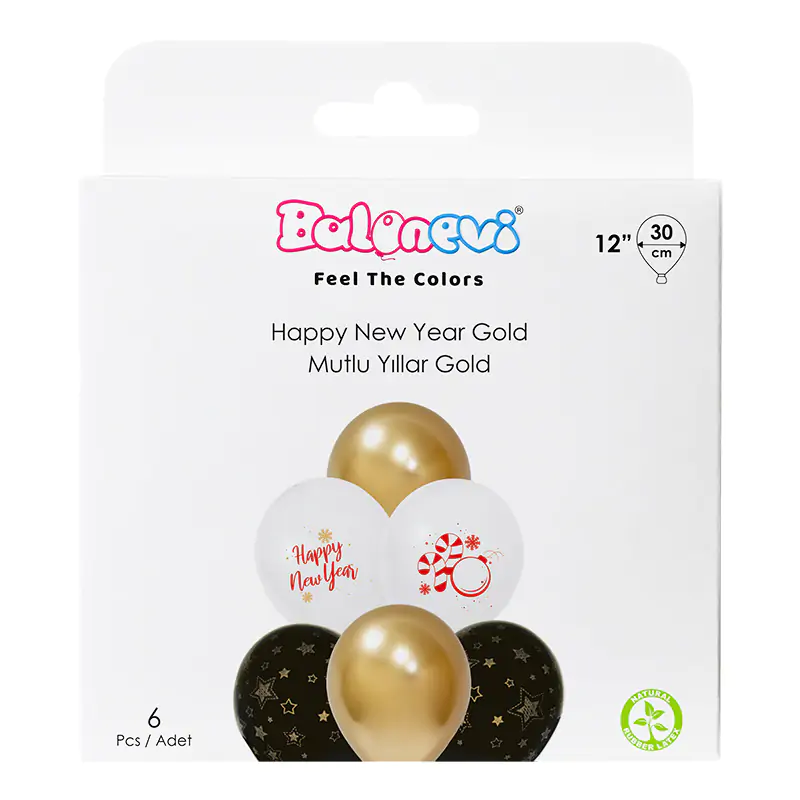 2+1 Mutlu Yıllar Baskılı Gold 12" Balon Seti 6'lı