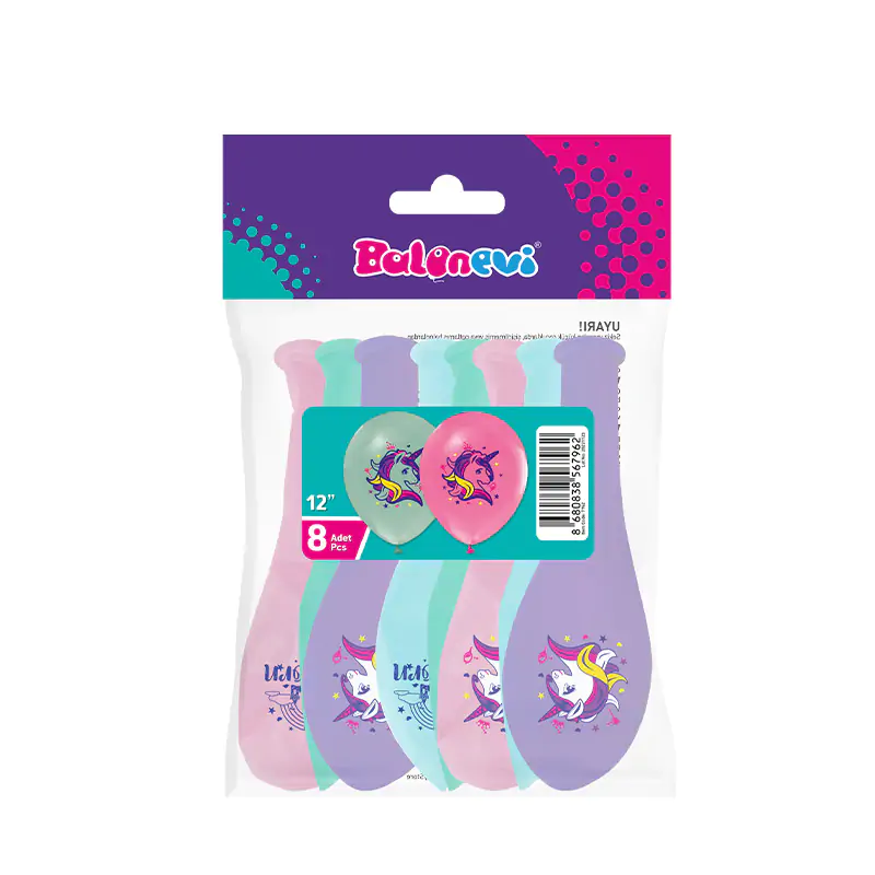 Rainbow Unicorn 8'li Balon