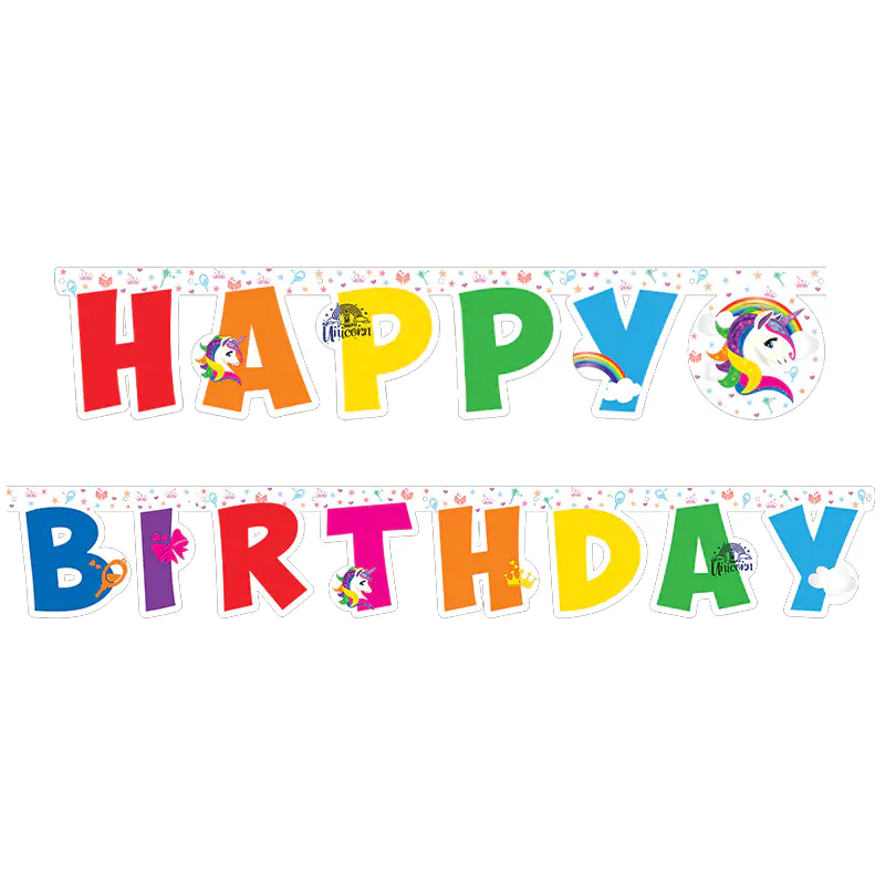 Rainbow Unicorn Happy Birthday Harf Banner (2,10 m)