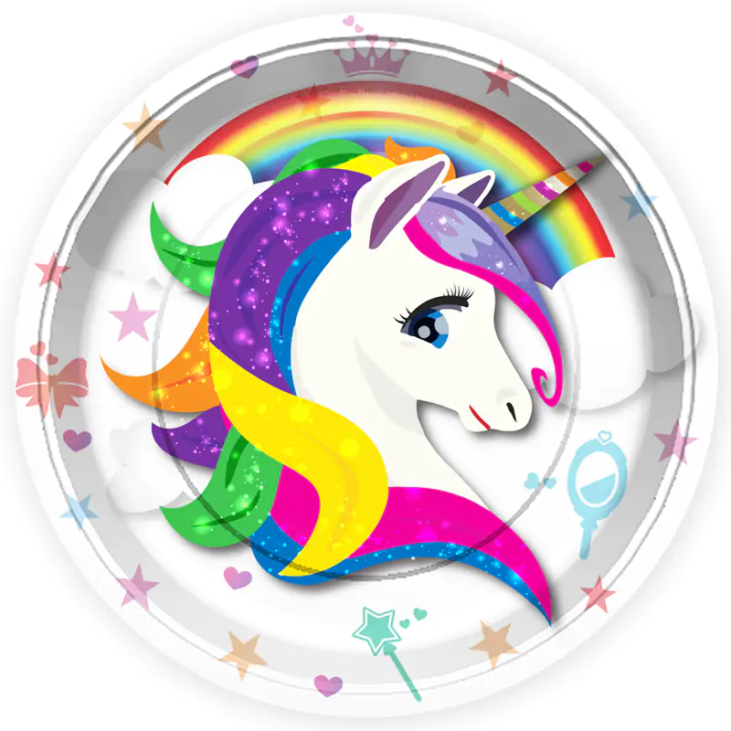 Rainbow Unicorn Kağıt Tabak 8'li