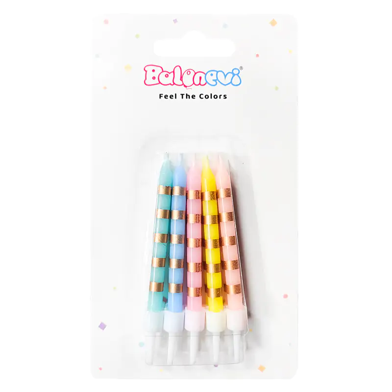 Gold Striped Macaron Candles (10 Pcs)